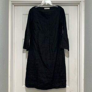 Studio 412 black 100% linen boatneck, knee length dress w/ pockets. Size Small.